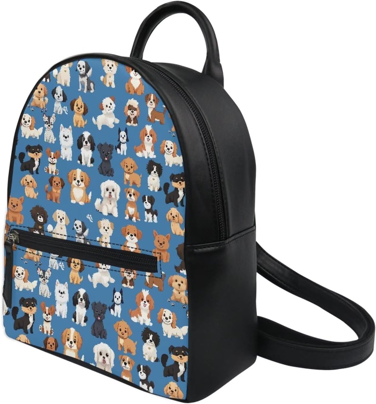 Showudesigns Mini Backpack for Teen Girls - Cute Leather Dog Design | Blue Travel Purse & School Bag