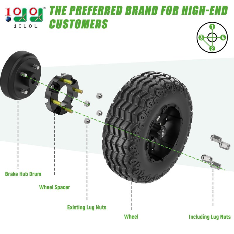 10L0L 1 inch Golf Cart Wheel Spacers Kit with Lug Nuts Fits for Yamaha Club Car EZGO, 4x4 Bolt Pattern, 68mm Hub Bore, 1/2-20 Studs (4 Pack)