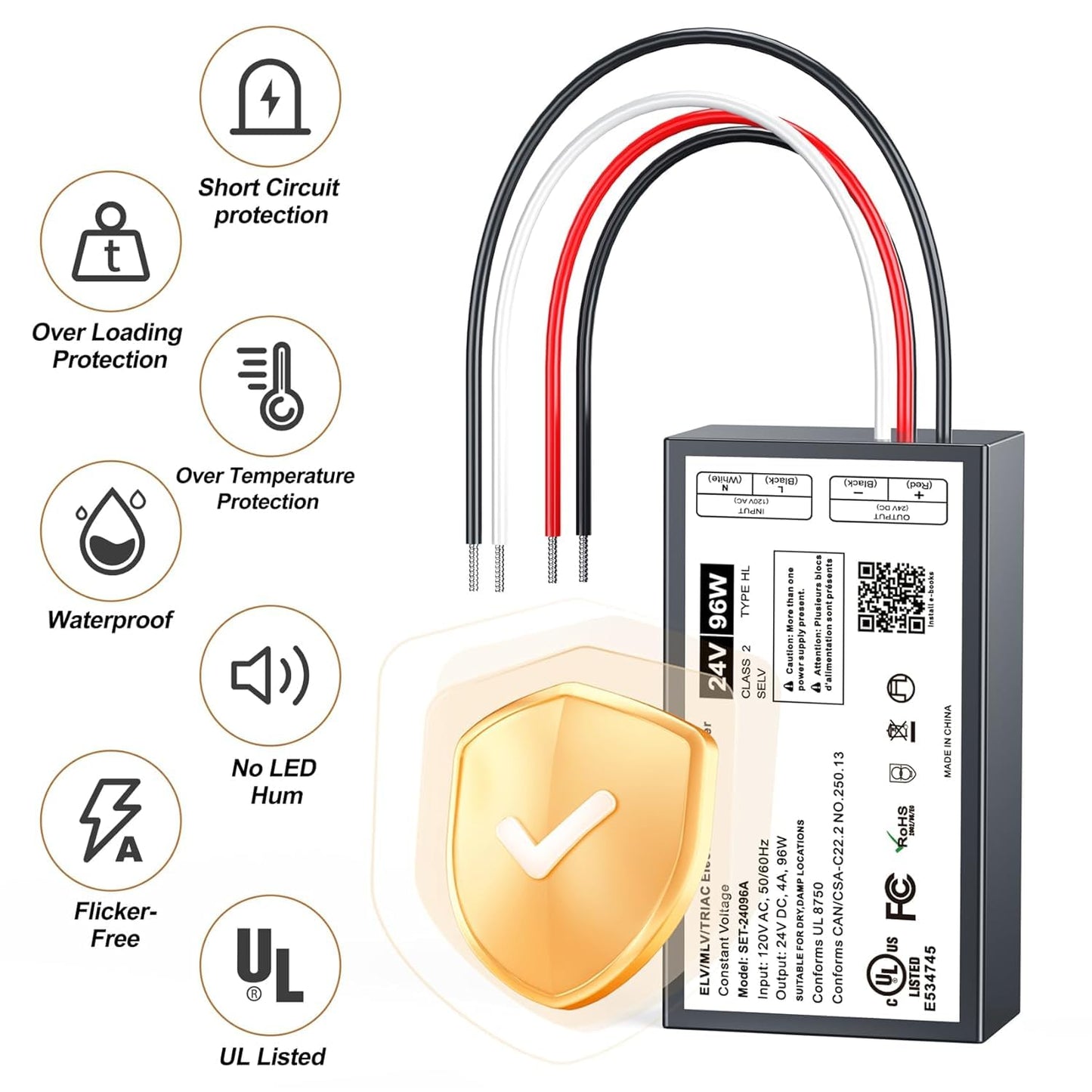 (2 Pieces) 96W 24V Dimmable LED Driver, Triac ELV/MLV LED Transformer Compatible with Lutron&Leviton Switches, Dimmable Power Supply 96W 24V for Light Smooth Flicker Free Dimming