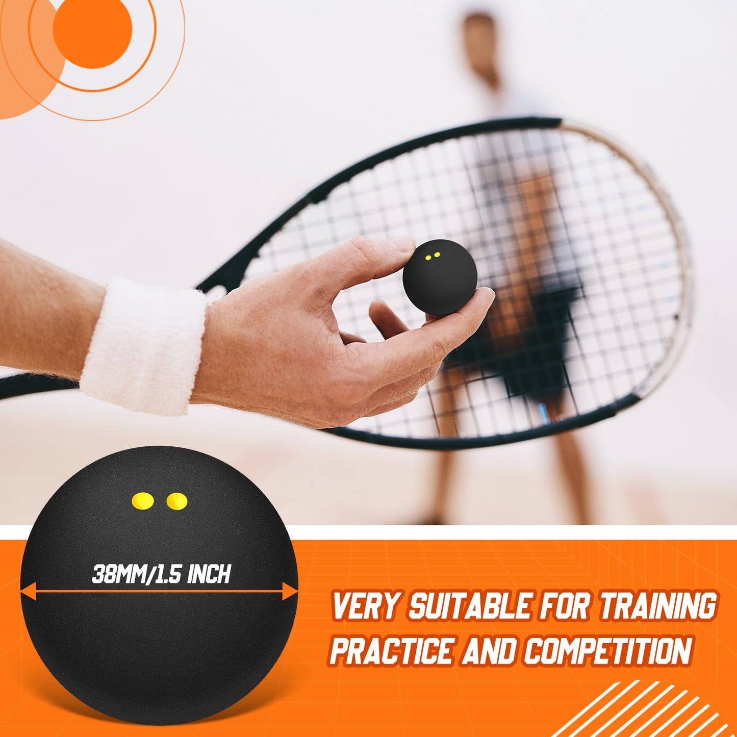 WinnerWhy 12 Pcs Squash Ball Professional Squash Ball High Reliability Practical to Use Excellent Performance Rubber for Training Practice and Competition (Black, Yellow,Double Yellow Dot)