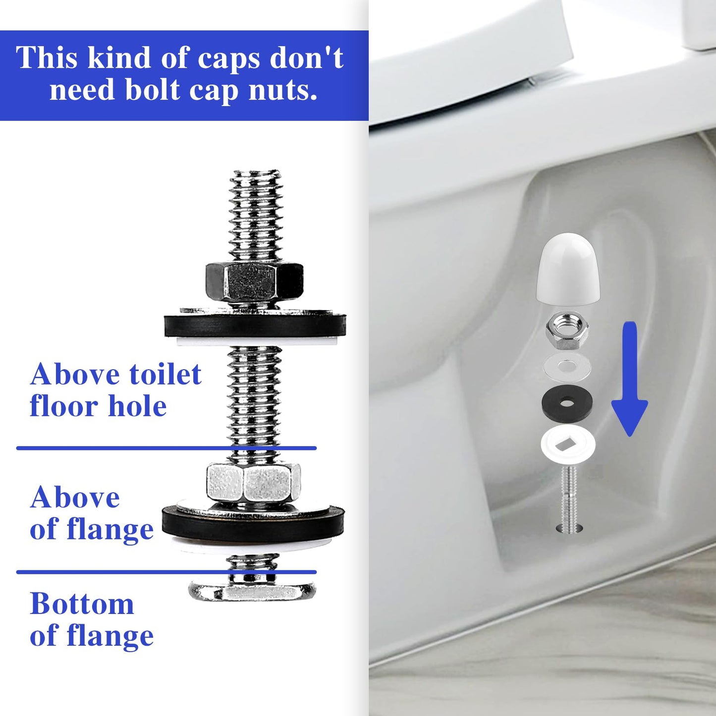 Toilet Floor Bolts and Caps Set, Universal Toilet Flange Repair Kit Stainless Steel Toilet Fixing Bolts and Nuts Set America Standard Toilet Parts Including Toilet Bolt Caps Closet Bolts and Washers