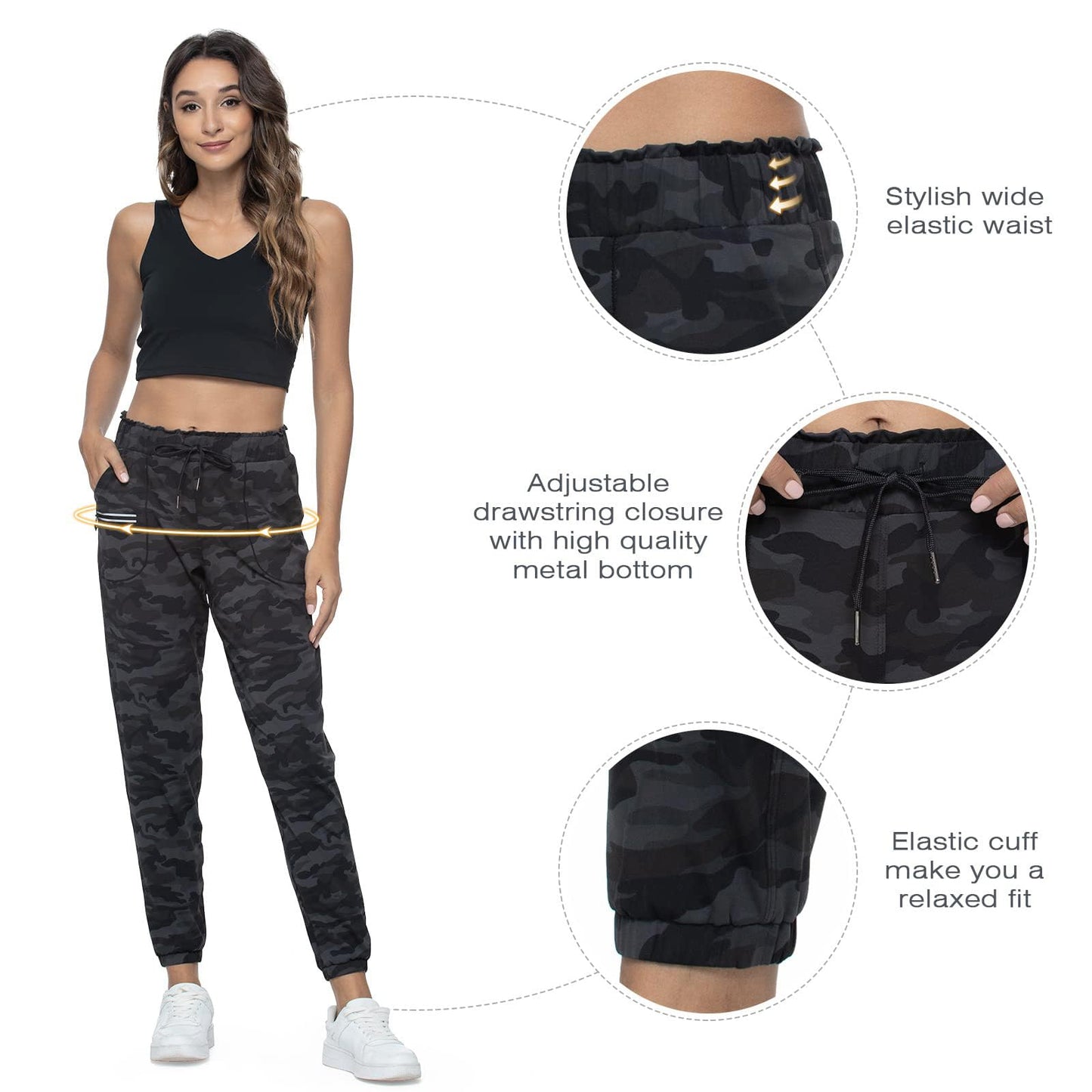 Haowind Joggers for Women with Pockets Elastic Waist Workout Sport Gym Pants Comfy Lounge Yoga Running Pants