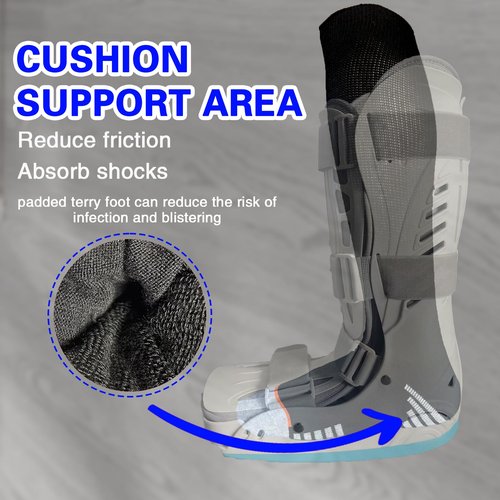 Ioryzek Walking Boot Socks for Air Cam Walker Cast - 2 Pairs Fracture Boot Brace Surgical Orthopedics for Men Women (US, Alpha, One Size, Regular, Black)