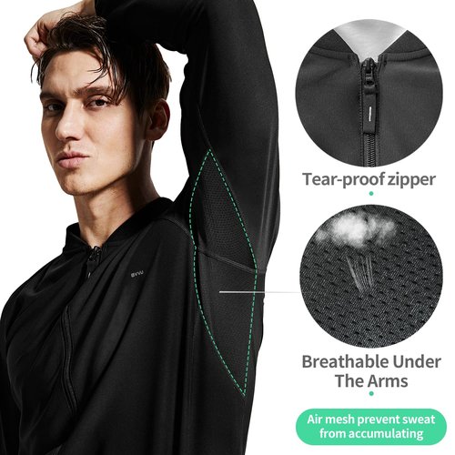 BVVU Sauna Suit for Men Sweat Sauna Jackets Workout Shirt Body Shaper Fitness Shapewear Long Sleeve Black