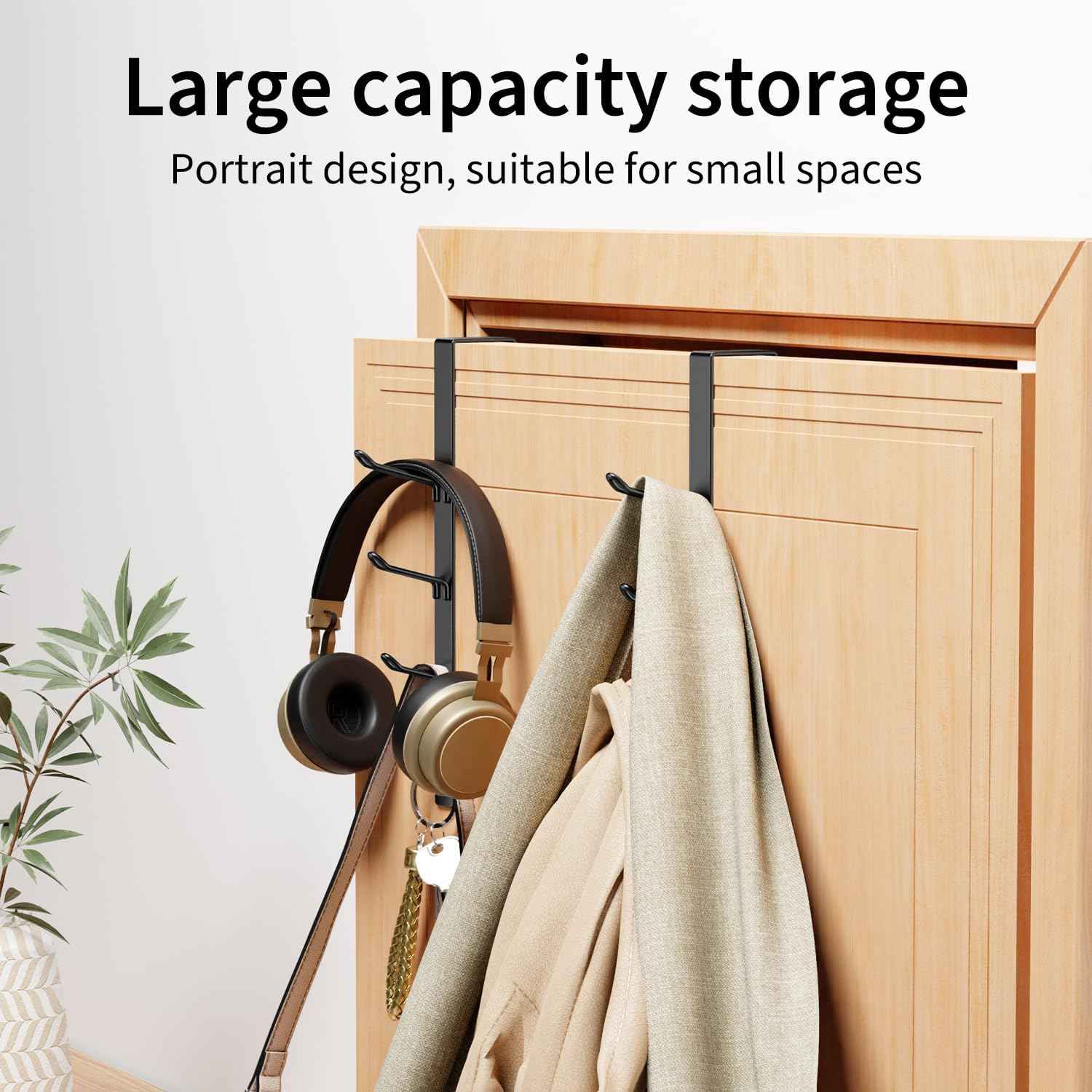 niffgaff 16 Hook Over The Door Hooks, Vertical Over The Door Towel Rack, Over Door Hook, Over The Door Hanger, for Towel and Clothes Hangers, Black, 4 Pack,12.28'',for 1.7'' Door