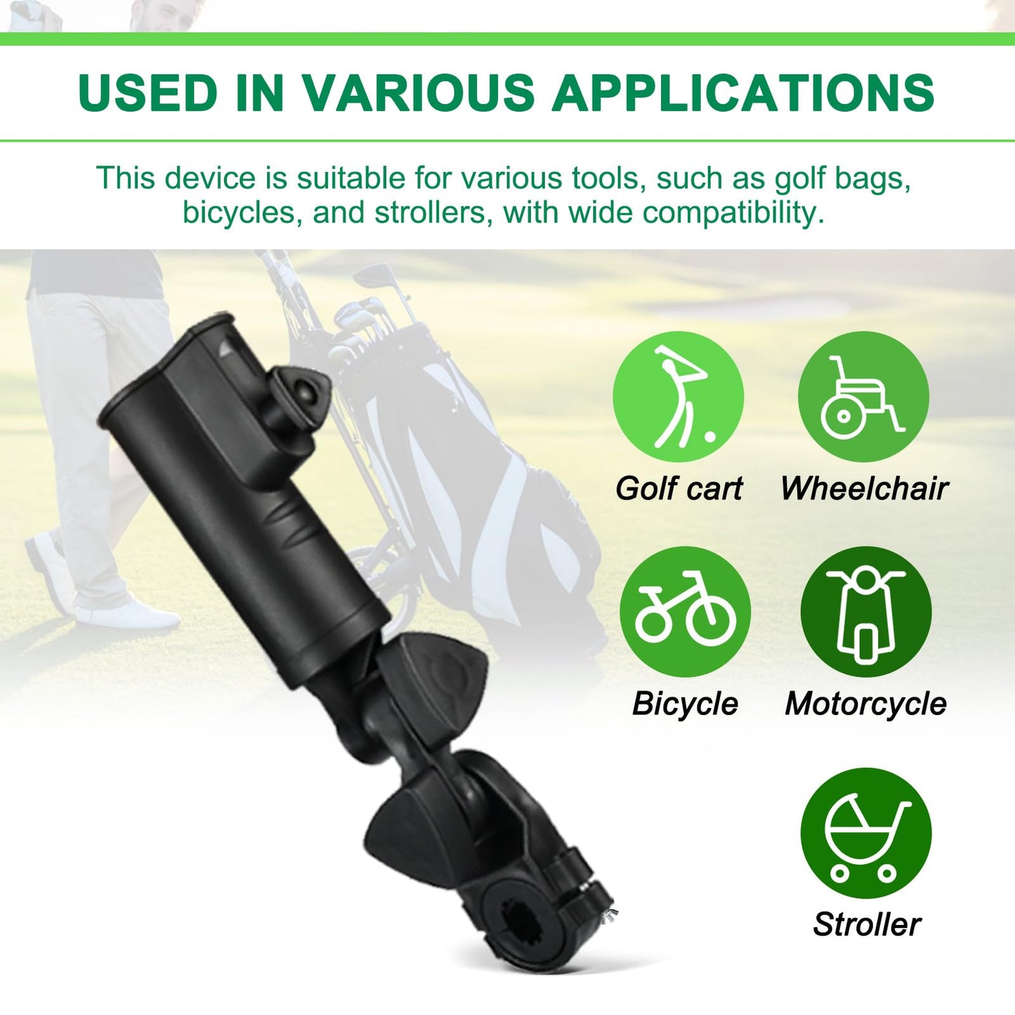 CALEPTONG Golf Push Cart Umbrella Holder - 2 Packs 180 Degrees Adjustable Stroller Umbrella Attachment, Universal Holder for Chair/Golf Cart/Stroller/Wheelchair/Bike with Round Frames