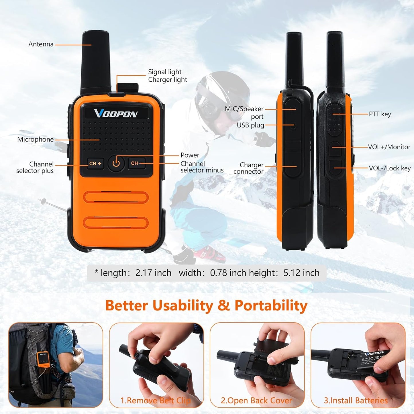 Skiennix Rechargeable Mini Walkie Talkies - Long Range Two-Way Radios for Family Adventures | 2-Pack