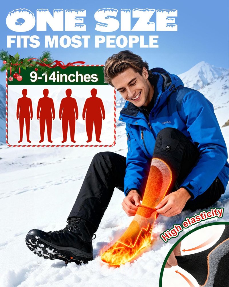 Heated Socks for Men and Women, 5000mAh Rechargeable Heated Socks with 4 Heat Settings, 360° Surround Heating, Washable Winter Feet Warmers for Hunting, Skiing, Camping, Hiking
