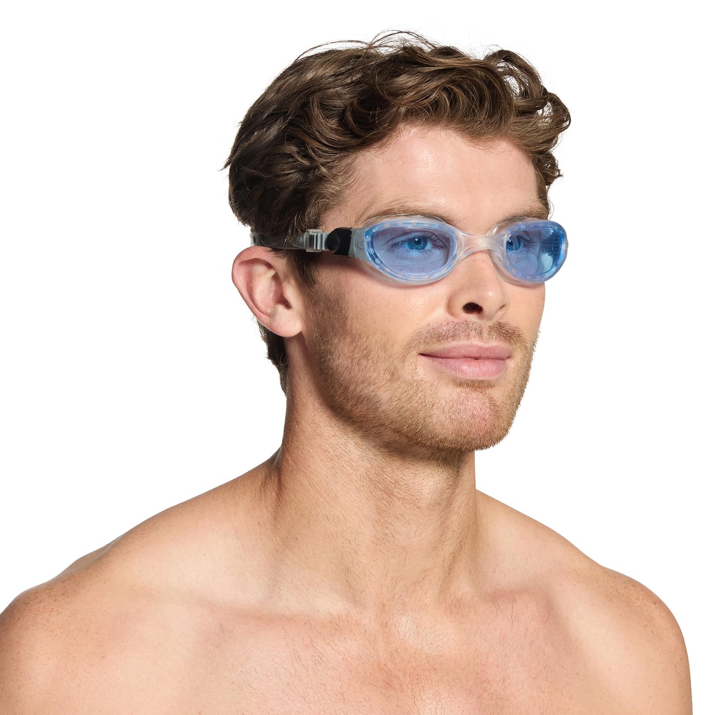 Zoggs Adult Unisex Phantom 2.0 S Anti-Fog UV Protection Wide Vision Curved Lens Quick-Adjust No-Leak Swimming Goggles, 461114, Clear/Gray - Tint Blue Lens