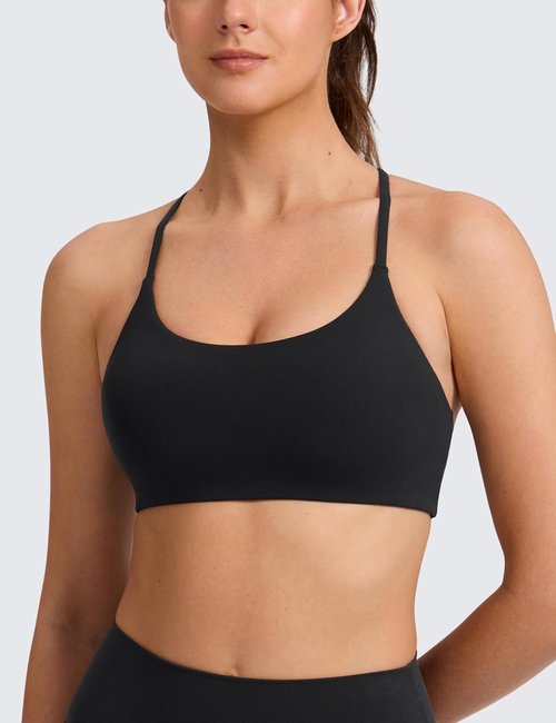 CRZ YOGA Sports Bra - Butterlift Double Lined V Back Design | Wireless Scoop Neck Yoga Top for Women