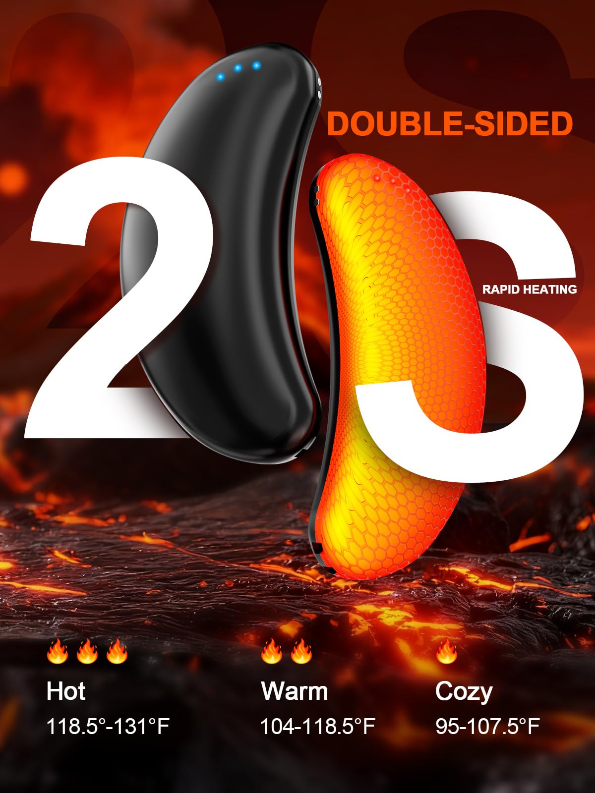 Hand Warmers Rechargeable with Charge Case, 2 Packs 10000mAh Electric Hand Warmer for 60H Safe Heat, Dual Sided 3 Settings Fast Heating Handwarmers Up to 131℉ for Valentine’s Day Gift, Hunting