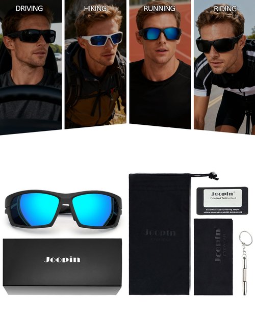 Joopin Blue Sports Sunglasses Polarized UV Protection Wrap Around Sun Glasses Shades for Women Men Running Driving