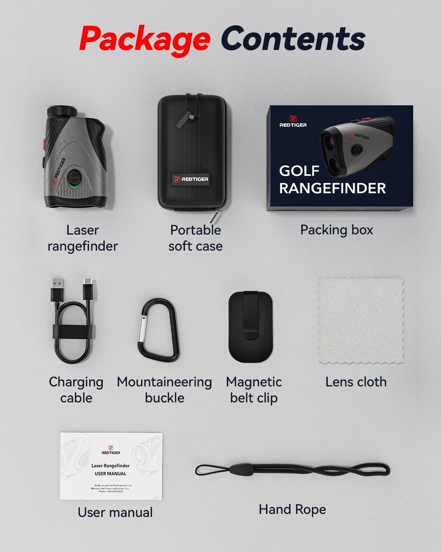 REDTIGER Golf Rangefinder, 7X Magnification 1200 Yards Laser Range Finder with Slope, Built-in Magnetic Bracket, Flag Pole Locking Vibration＆Rechargeable, GolfVue Series 1 pro
