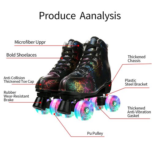 Roller Skates for Women Men, PU Leather Classic Double-Row Light-Up Wheel, Roller Skates for Indoor Outdoor, Beginner