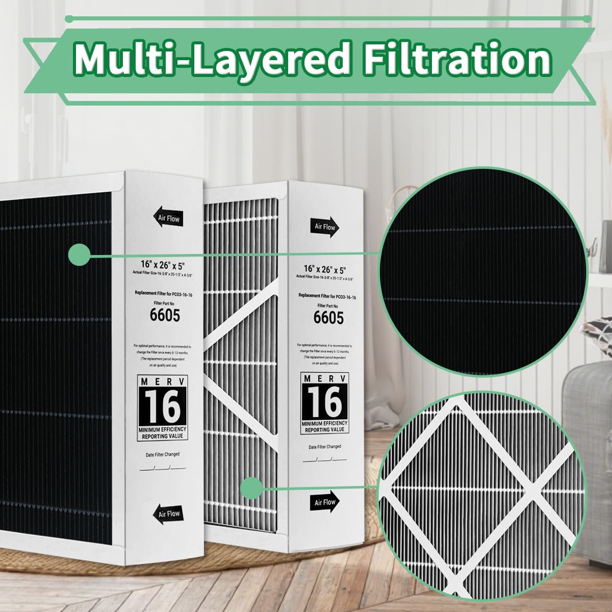 16x26x5 MERV 16 Replacement Filter,Replacement for Lennox 6605 Air Filter and Compatible with PureAir PCO3-16-16 Air Purifier.1 Pack