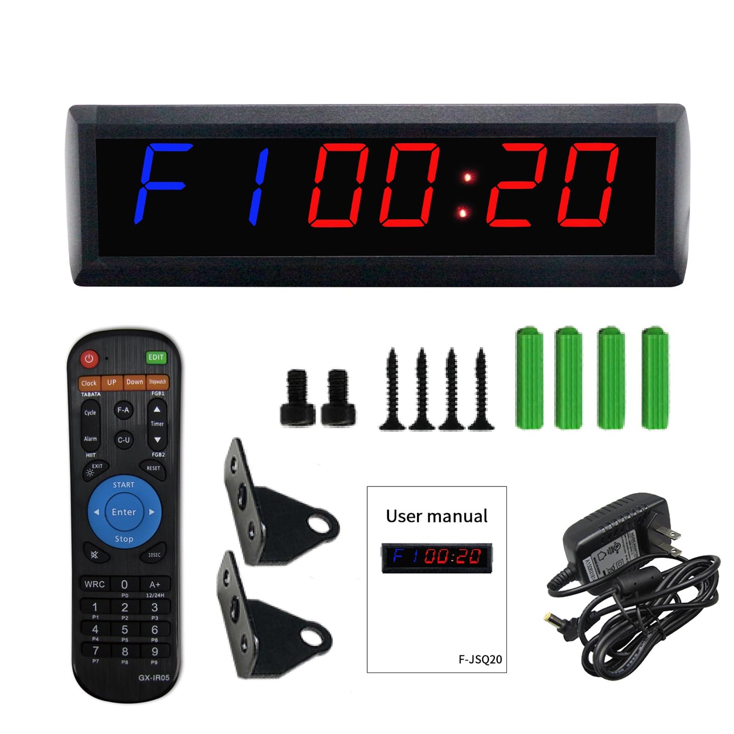 Gym Timer with Remote Control,1.8 Inch Digital Display with Customizable Training Timing, Time Clock,Countdown & Countup,Stopwatch,Interval Timer for HomeGYMOfficeGarage
