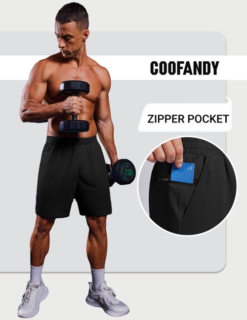 COOFANDY Mens Athletic Running Shorts Quick Dry Gym Workout Fitness Bodybuilding Training with Pockets Black