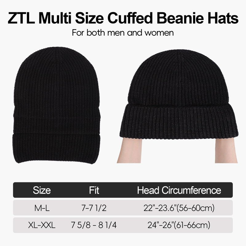 Men Women Merino Wool Beanie Hat Fleece Lined Ski Cap for Cold Weather & Large Heads(Black,XXL)