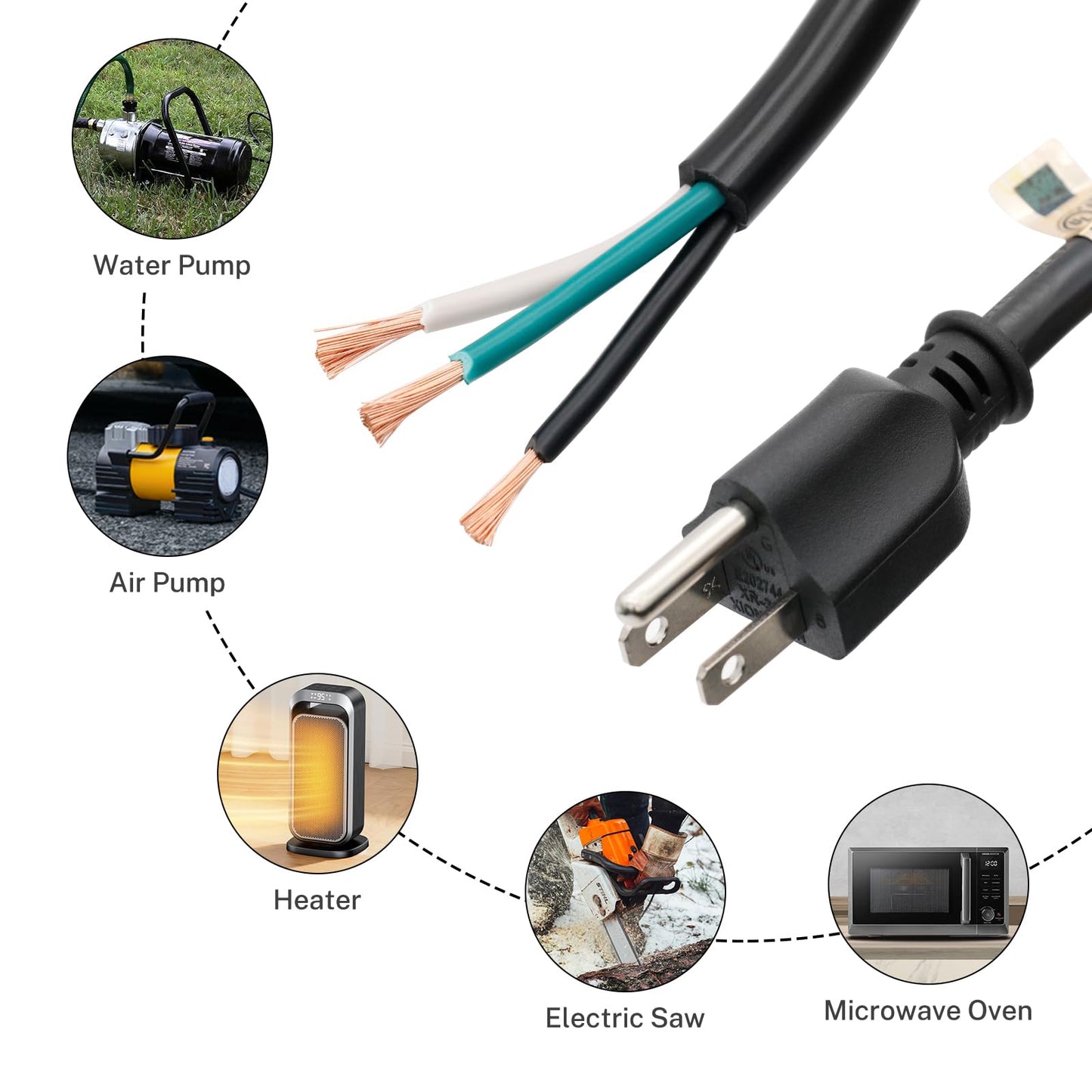FIRMERST 14 Gauge 10 feet 3 Prong Power Cord Replacement with Three Screw Terminal, NEMA 5-15P