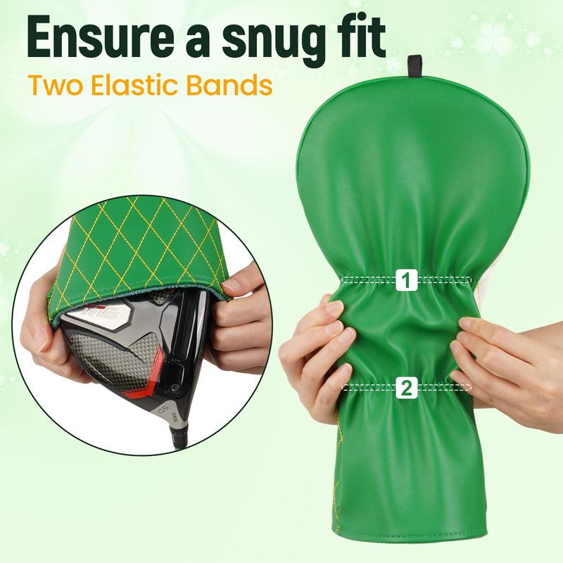 Golf Club Cover Clover Driver Headcover Lucky Golf Head Cover Premium Leather Golf Driver Headcover, Green Clover Design Stay Lucky Club Cover
