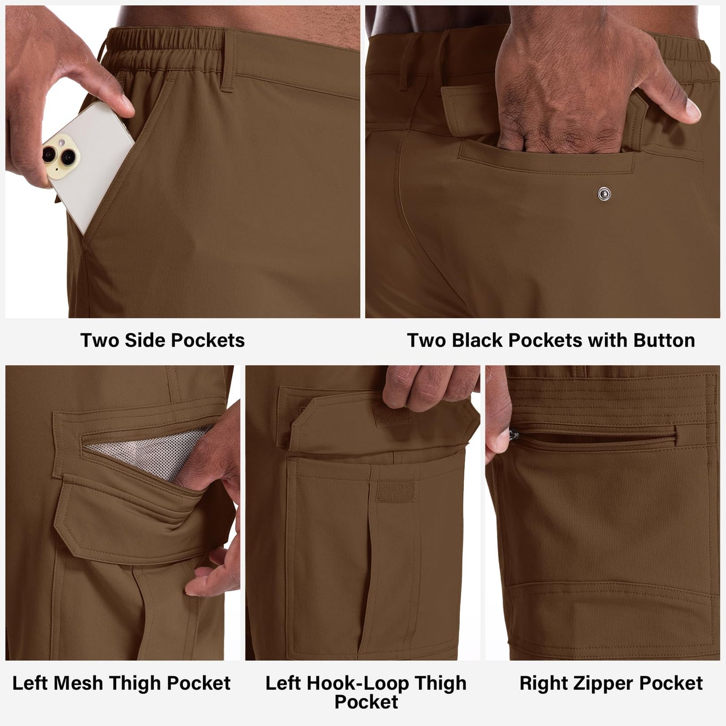 Jessie Kidden Mens Outdoor Casual Expandable Waist Lightweight Water Resistant Quick Dry Fishing Hiking Shorts (6222 Coffee 30)