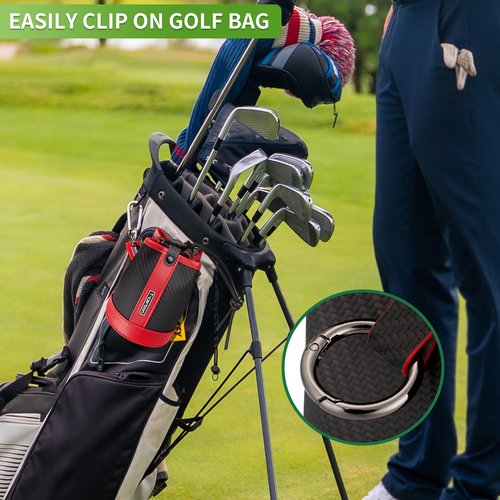 T-carbon Travel Gear Professional Valuables Golf Pouch;Bucket Waist Design Bag with Drawstrings;Carbon Fiber and Leather Golf Tee Bag for Glofers Men Women Very Practical RED