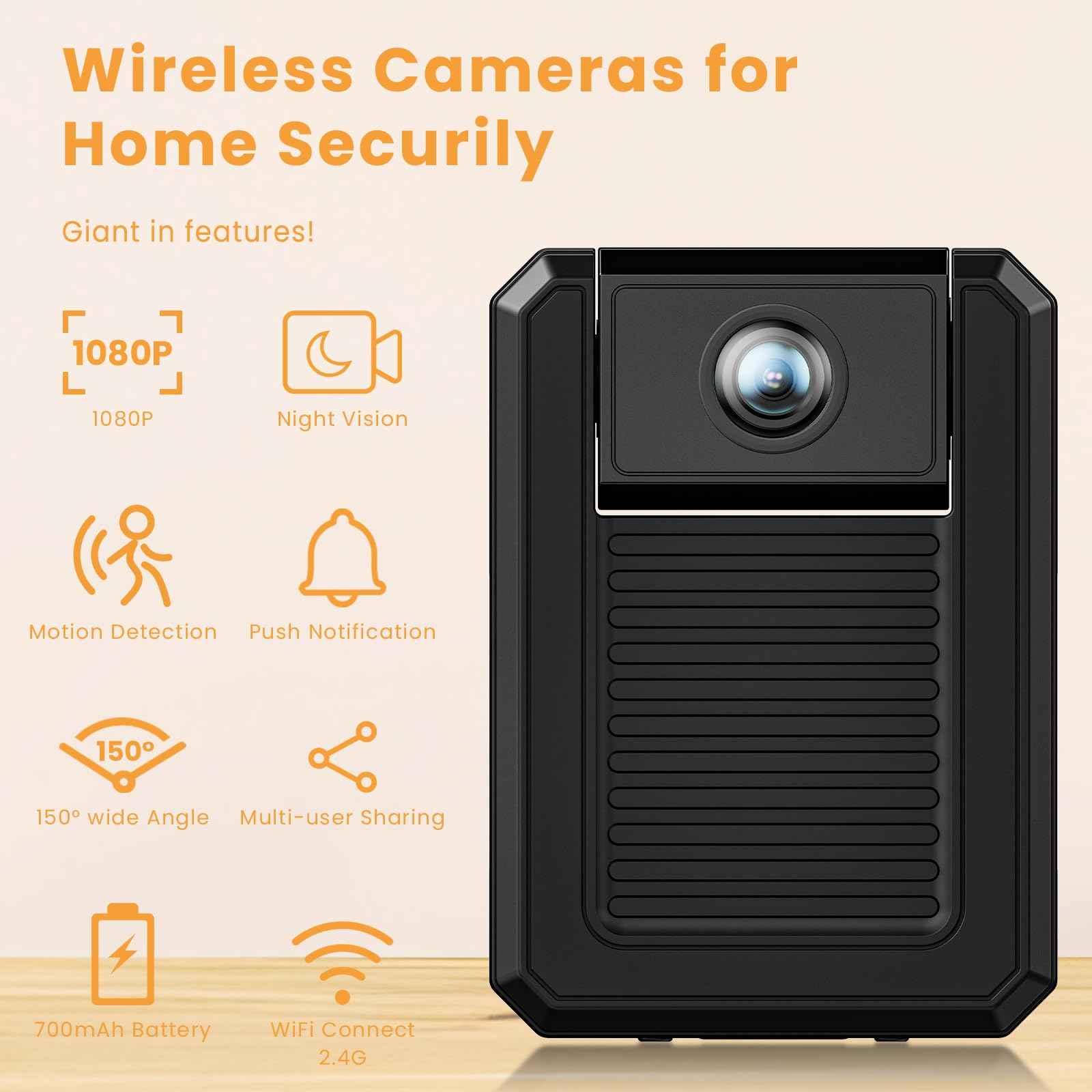 Terura Mini Wireless Security Camera, Small Home WiFi 1080P Micro HD Nanny Cam with Motion Detection, Cloud & SD Storage, Night Vision, Portable Tiny Cameras for Home Pet Baby Office Indoor Outdoor