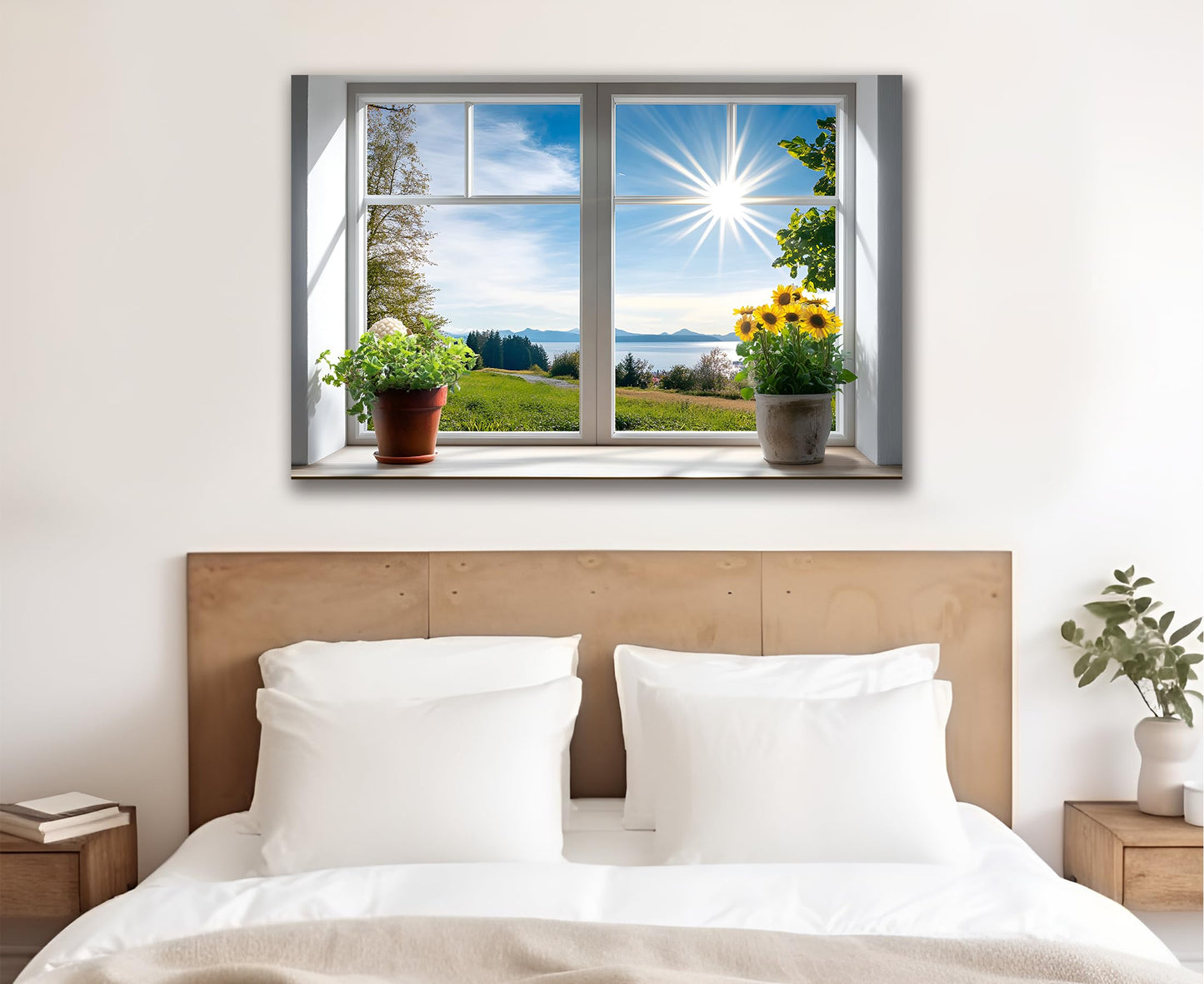 WOOHOOROO Peel and Stick Fake Window Flower Pots Sunshine Decoration Poster Picture Wall Sticker Decor Mural Wall Door Self-Adhesive Removable Decoration,16" x 24"