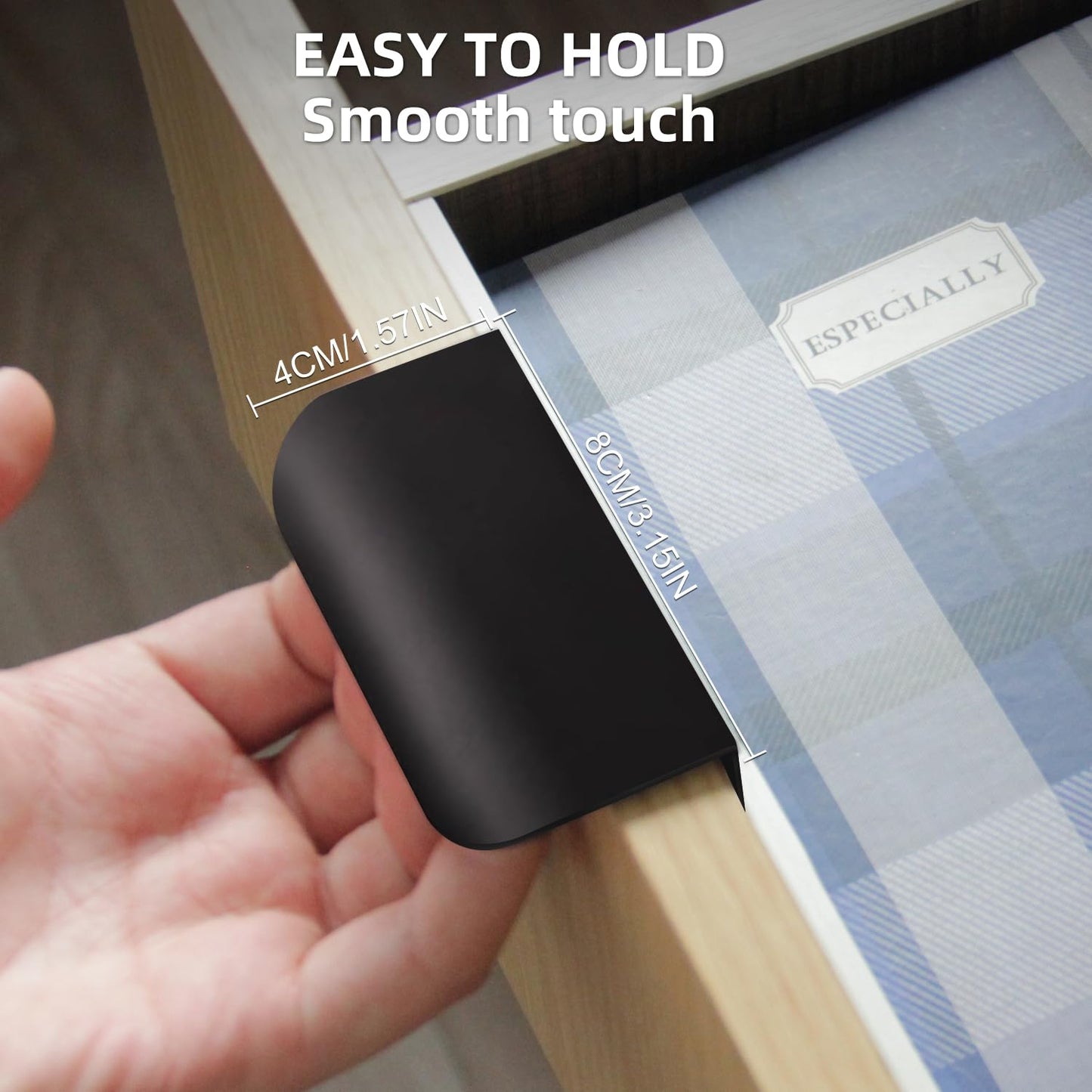 Cekikibi 5 Pack Adhesive Edge Finger Pulls for Cabinets，Kitchen Aluminium Alloy Concealed Drawer Pulls No Drilling Required Flat Stick On Cabinet Handles (Black, 3.15" Overall Length)