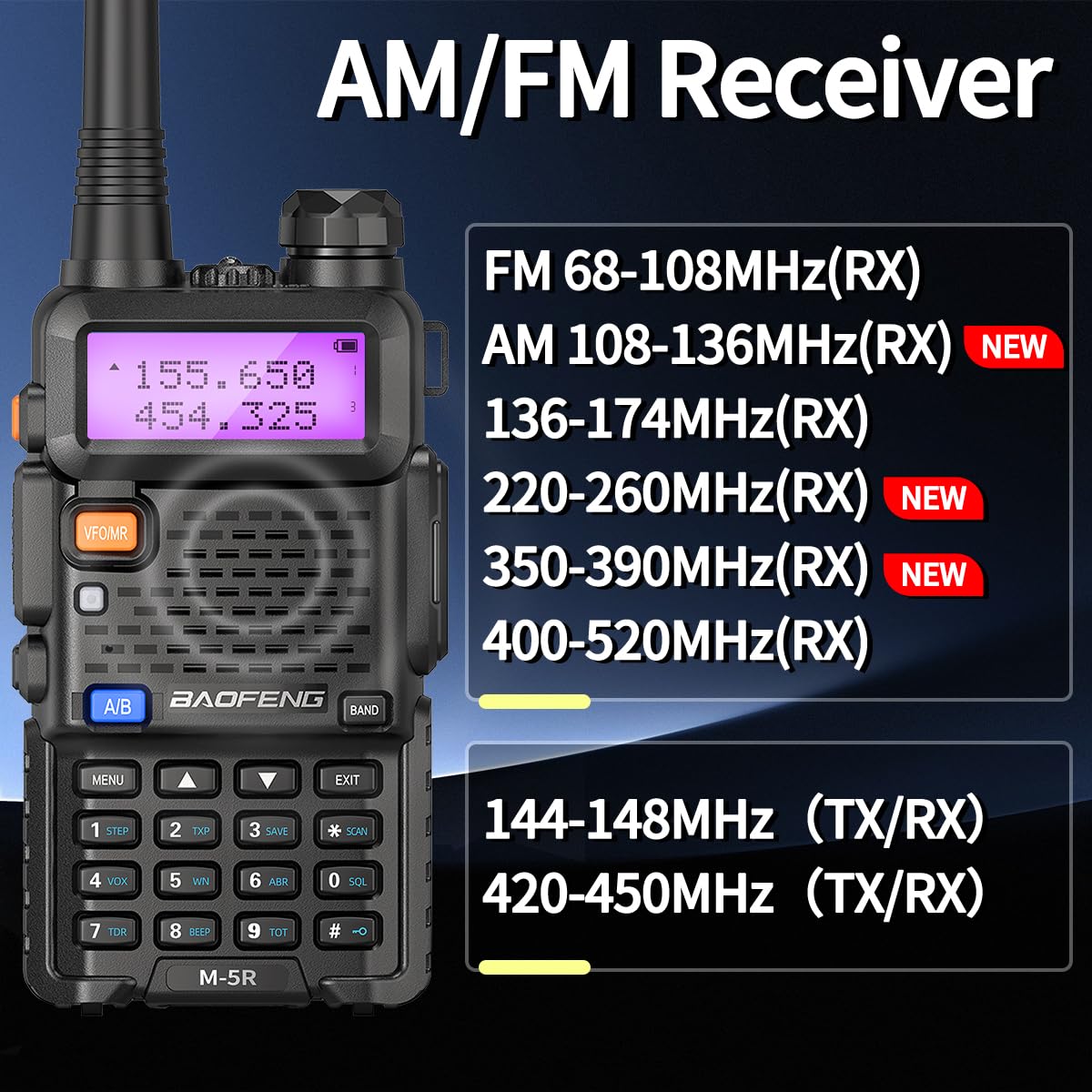 Baofeng UV-5R Ham Radio Handheld Upgrade 8W UV5R Long Range Walkie Talkies with Earpiece Rechargeable M-5R Multi Band Two Way Radio Copy Frequency,USB-C Charger for Hunting Survival Gear