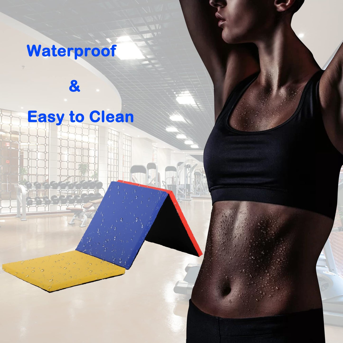 Gymnastics Tumbling Mat, 3 Folding Gymnastics Gym Exercise Aerobics Mat, All-Purpose Home Gym Exercise Mat with Handle, Workout Tumbling Mats for Gymnastics for Home Gym, 6'x2'x2” Colorful