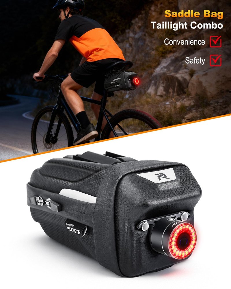 POWVINE Bike Saddle Bag with Taillight, 2.0L Waterproof & Easy-Install Bicycle Saddle Bag, 3D Shell Cycling Seat Pack for Road/E-Mountain Bikes, Durable Storage Bag for Cyclists
