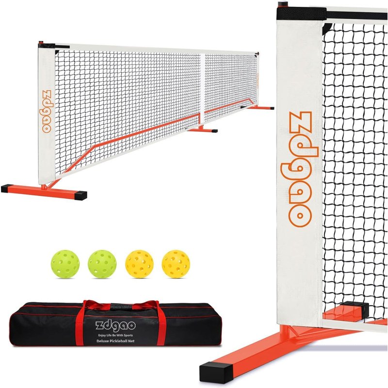 Zdgao Pickleball Net for Driveway with 4 Pickle Balls, 22FT Pickleball Net Regulation Size with Carrying Bag and Weather Resistance Strong Steel Frame
