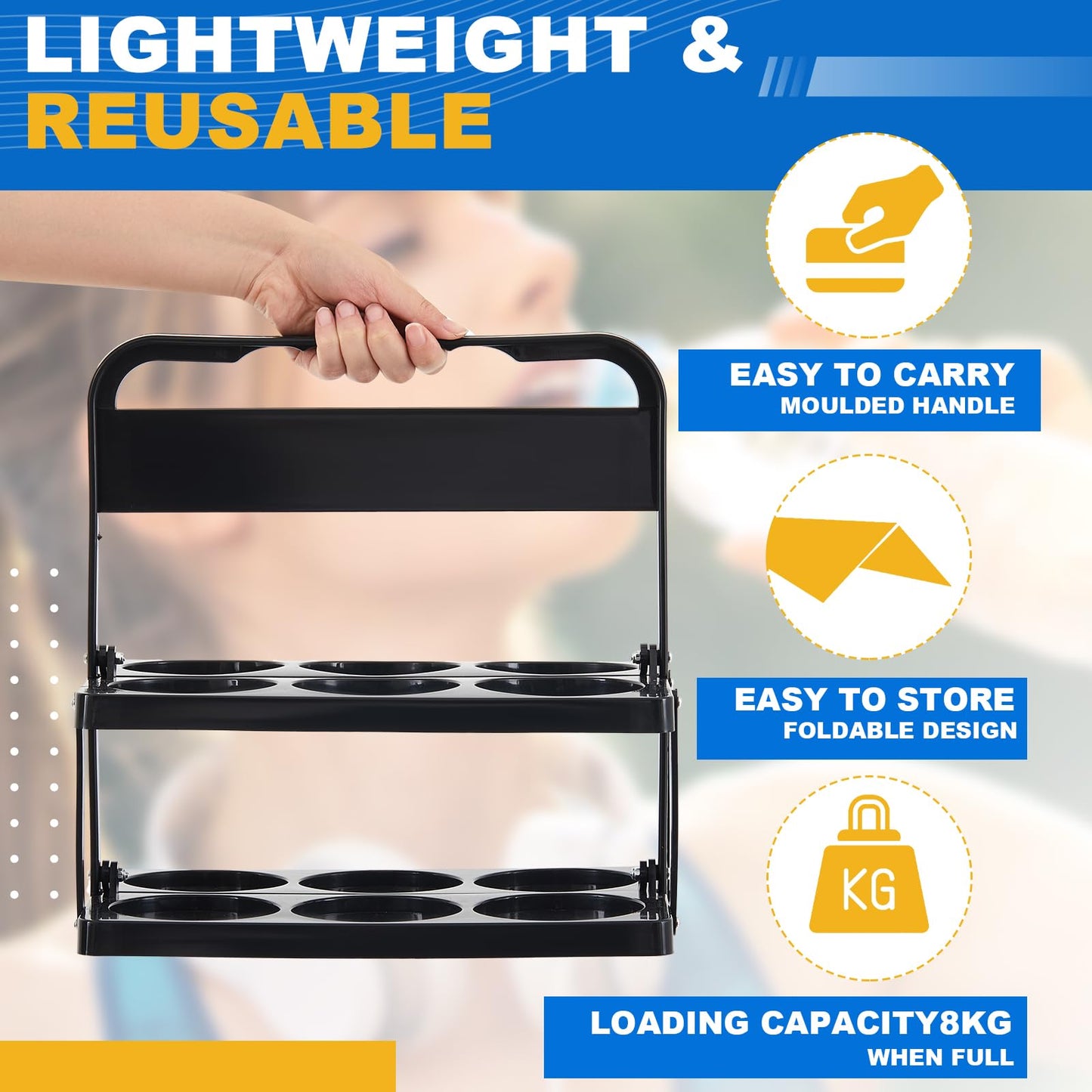Suclain 1 Pcs Collapsible Sports Water Bottle Carrier Caddy with Handle Portable Drinks Carrier Foldable Plastic Drink Caddy Takeout Cup Holder Stand for Team Travel Beverage Beer, Fits 20–32 oz Cup