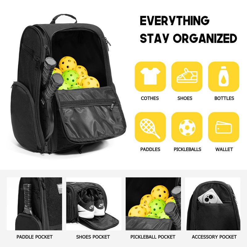 Saboos Pickleball Bag for Men and Women, Fits 6 to 8 Paddles, Large Pickleball Backpack with Shoe Compartment and Fence Hook,Pickle Ball Backpack