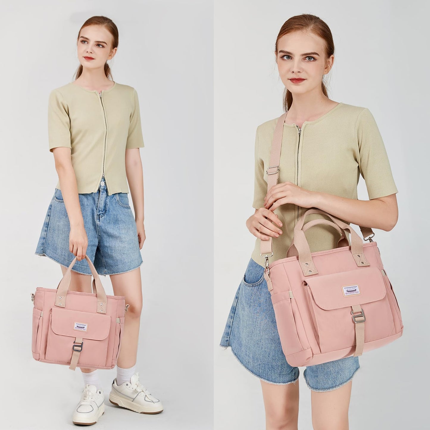 KYALOU Medium Tote Purse Bag for Women, Nurse Bag for Work, Teacher Tote Bag, Waterproof Nylon Shoulder Crossbody Handbag for Travel Gym Beach Schoool - Pink