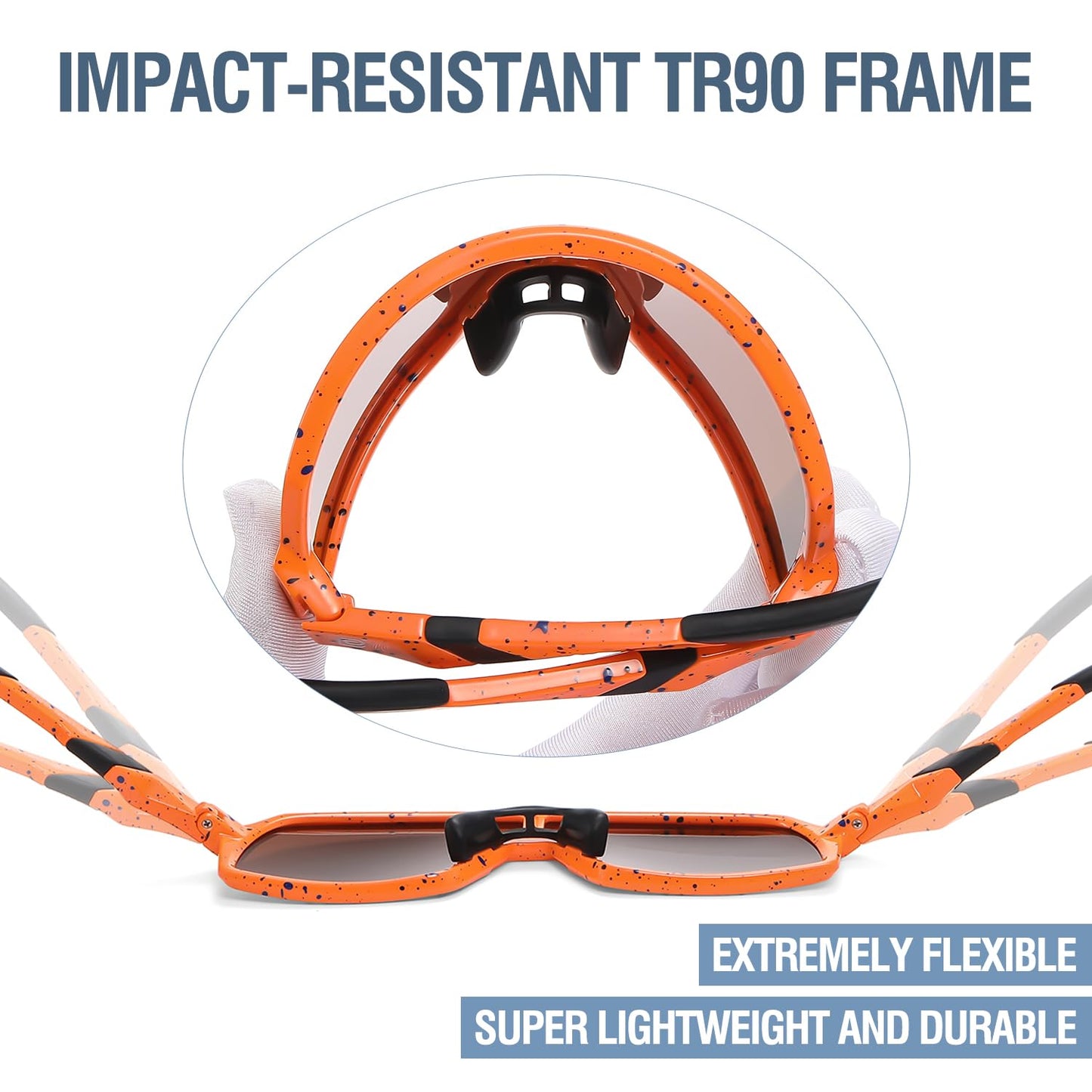 DUCO Youth Baseball Sunglasses for Boys and Girls Age 6-12 Softball Cycling Sports Sun Glasses for Kids DK320 (Orange Frame Blue Dot Revo Orange Lens)