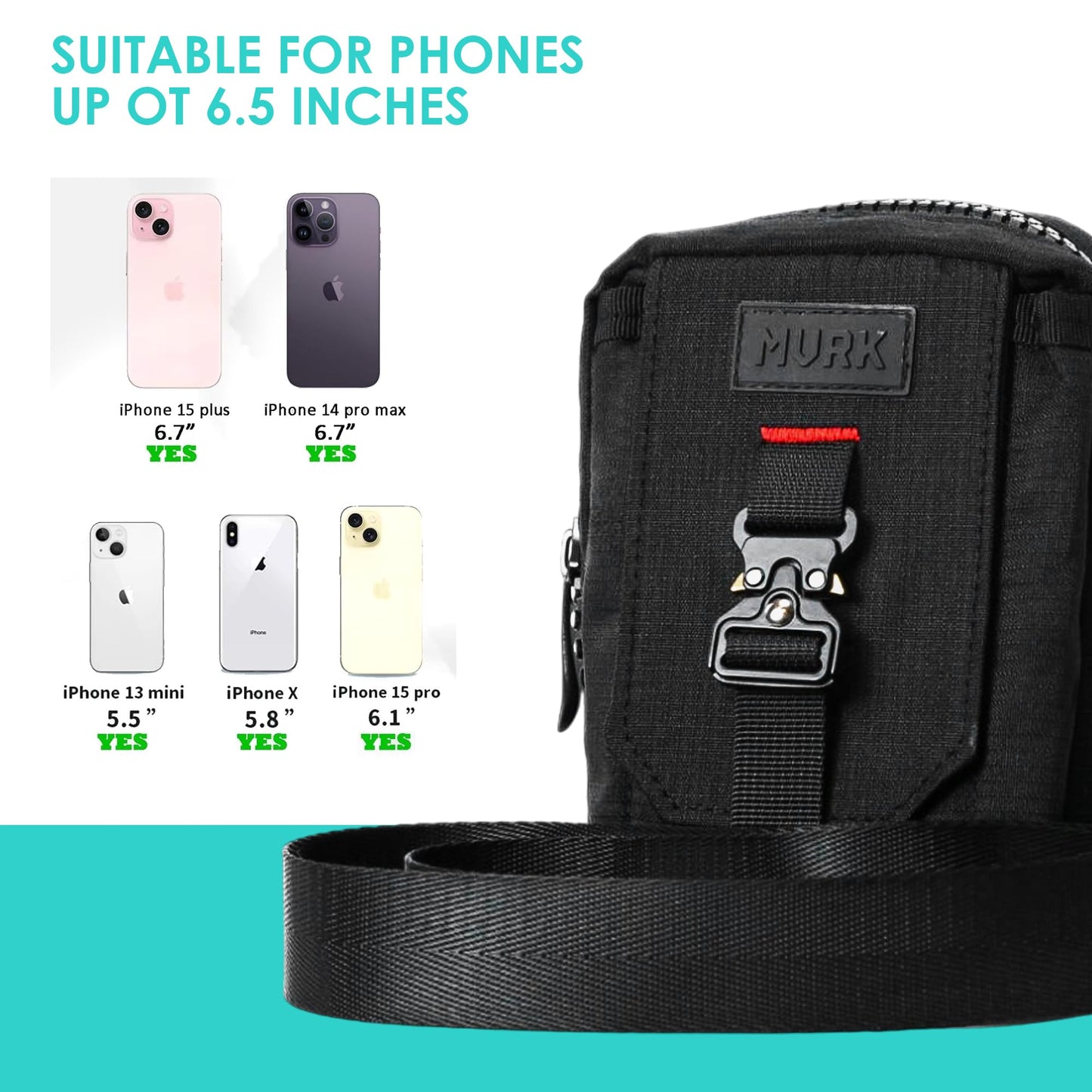 MVRK Phone Holder - Small Crossbody Shoulder Bag - Tailored to Snugly Fit Both iPhones and Androids - Also Fits Passport & Wallet, Ideal for Running, Walking, Hiking, and Biking Adventure
