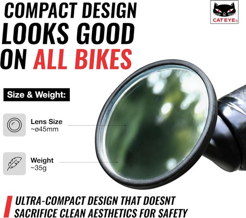 CATEYE BM-45 Bar End Mirror - Ultra Compact, Durable Aluminum Mirror for Road & MTB Bikes, Scratch-Resistant Glass