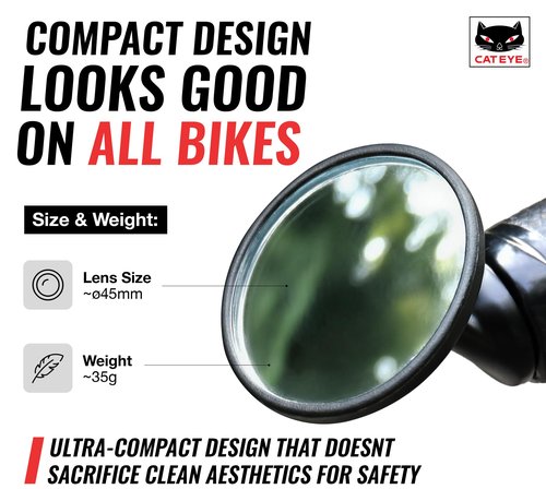 CATEYE BM-45 Bar End Mirror – Ultra Compact Mirror for Road, MTB and Gravel Bikes, Durable Aluminum with Scratch-Resistant Glass, Visibility and Safety for Cyclists