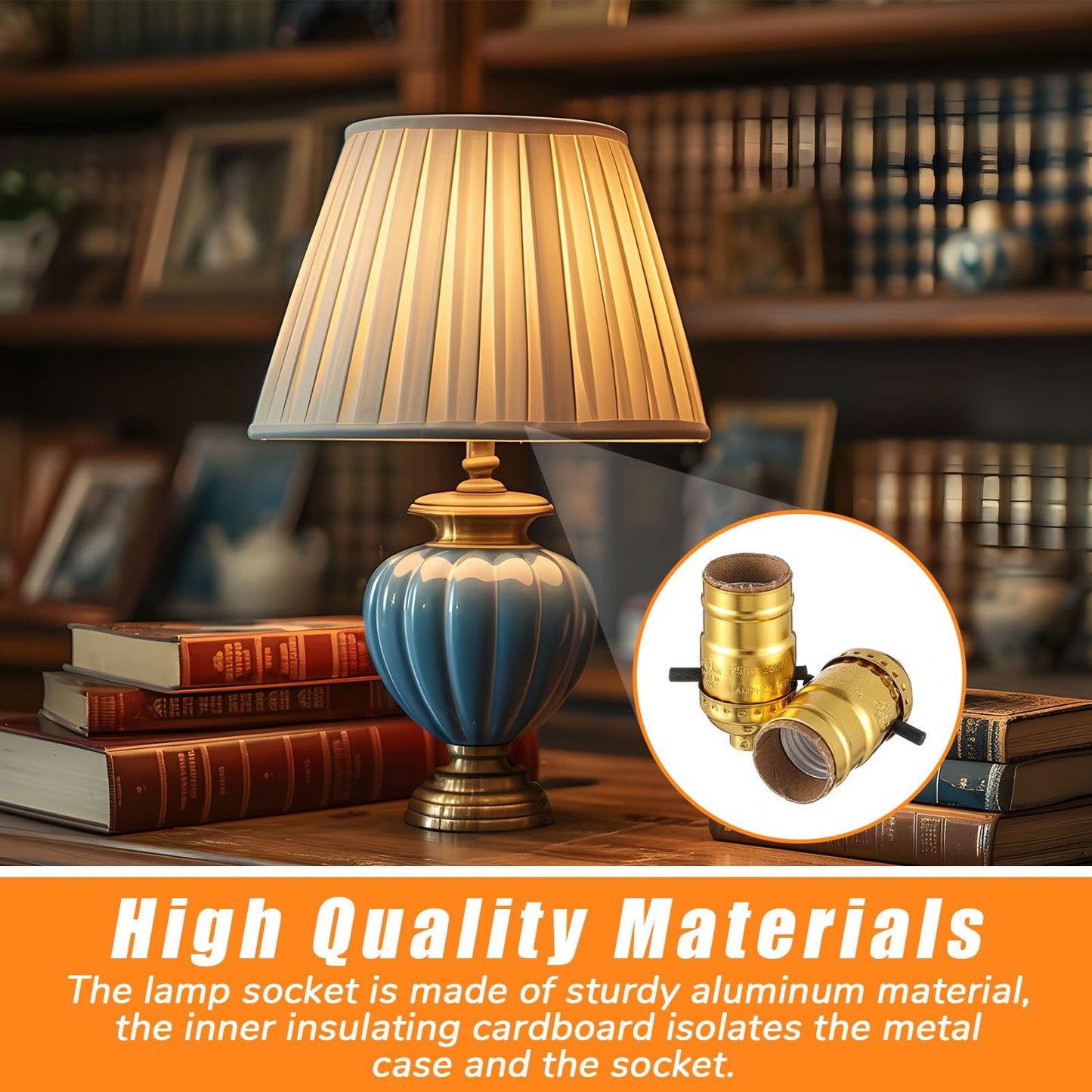 Saysurey 4 Pack UL Listed Lamp Socket with Push On/Off, E26 Threaded Base, Medium Screw Push Socket, Lamp Parts for Floor and Table Lamps, DIY Project, Gold