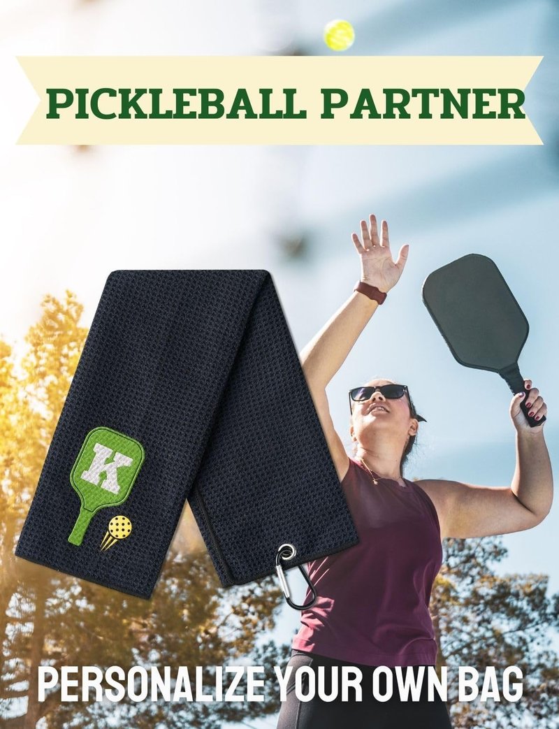 CybGene Embroidered Pickleball Towel, Funny Gift for Pickleball Lovers, 16"x 24" Microfiber Towel, Initial N