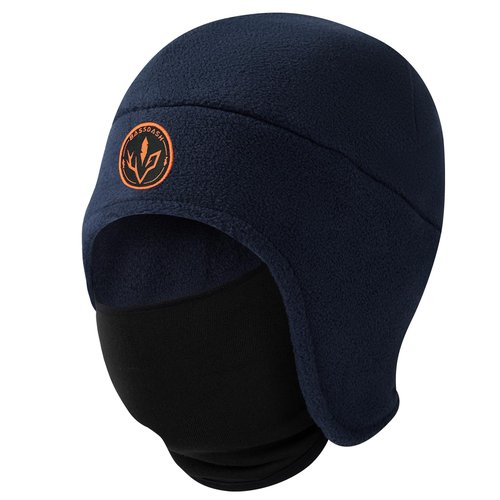 BASSDASH Soft Fleece 2-in-1 Hat with Ski Mask Ear Flap Ice Fishing Hunting Beanie for Men Women Cold Weather Winter Navy Blue