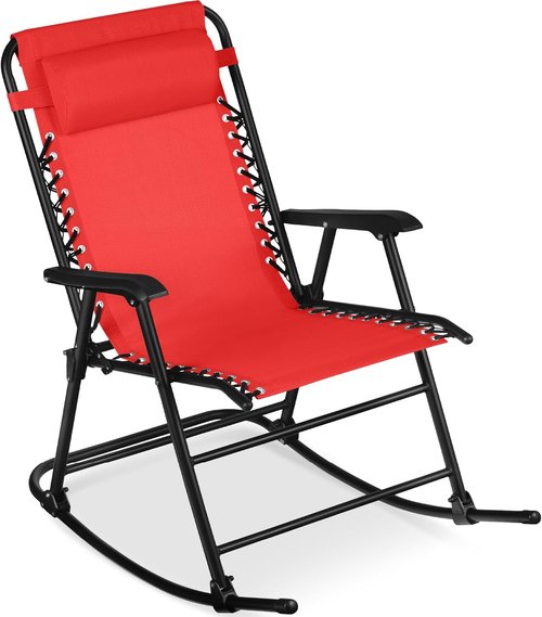 Best Choice Products Zero Gravity Rocking Chair - Folding Reclining Patio Lounge with Adjustable Pillow | Crimson Red