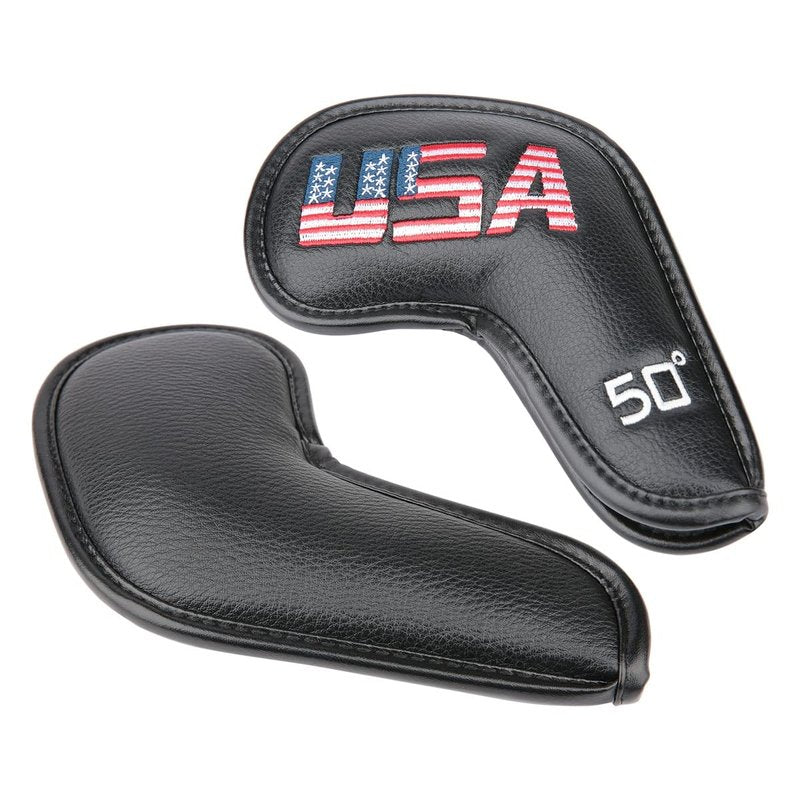 Golf Builder 7pcs/Set Black Leather USA Golf Club Wedge Head Covers fit R/H 48,50,52,54,56,58,60
