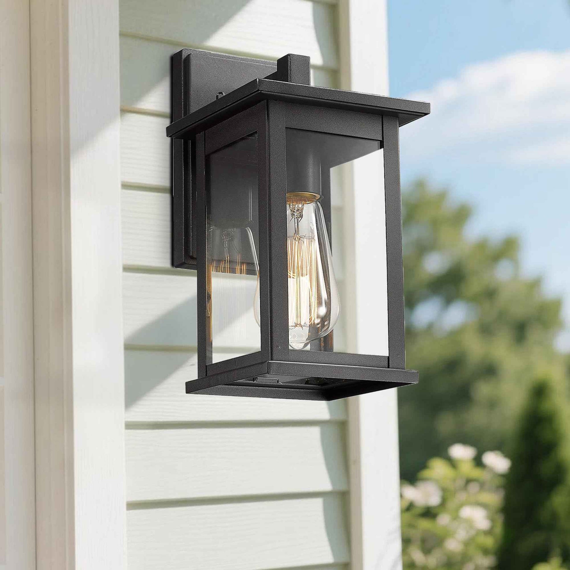 Bestshared Outdoor Wall Sconce, Anti-Rust Outdoor Wall Mounted Light, Black Carriage Lantern Lamp, Outside Porch Light,Exterior Lighting Fixture with Clear Glass for Home, Garage (Black, 2 Pack)