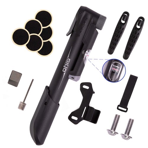 GIYO Mini Bike Pump, Portable Compact Bicycle Pump with Pressure Gauge, Tire Repair Kit, Perfect for Presta & Schrader Frame Mount for Road, Mountain & BMX Cycling, Ball Pump with Needle 120 PSI