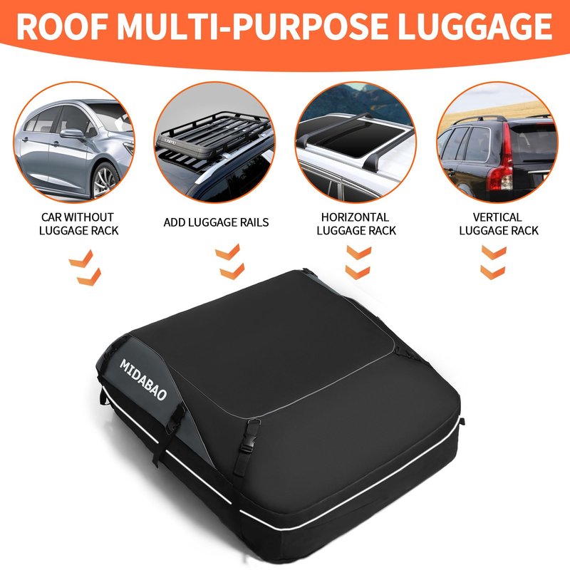 MIDABAO 20 Cubic Waterproof Duty Car Roof Top Carrier-Car Cargo Roof Top Bag, Waterproof & Coated Zippers includes Anti Slip Mat with or without Racks (20 Cubic Feet)