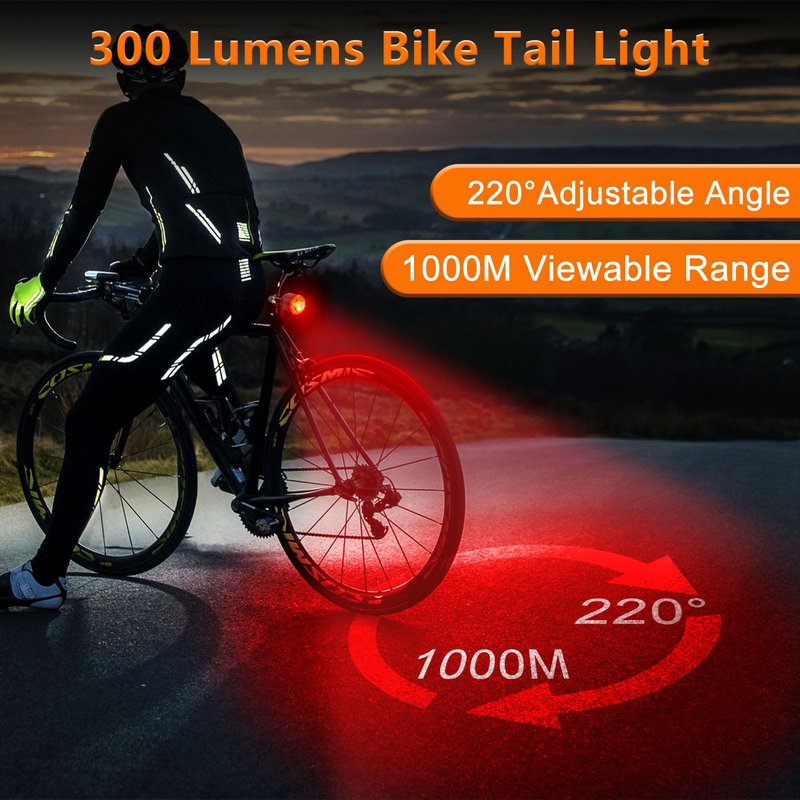 NineLeaf 300 Lumens Bike Tail Light, Rear Bicycle Lights Ultra Bright,Smart Bike Tail Light Brake Sensing Auto On/Off,USB-C Rechargeable,IP65Waterproof, 220°Adjustable Angle 1000M Range,Seatpost Mount