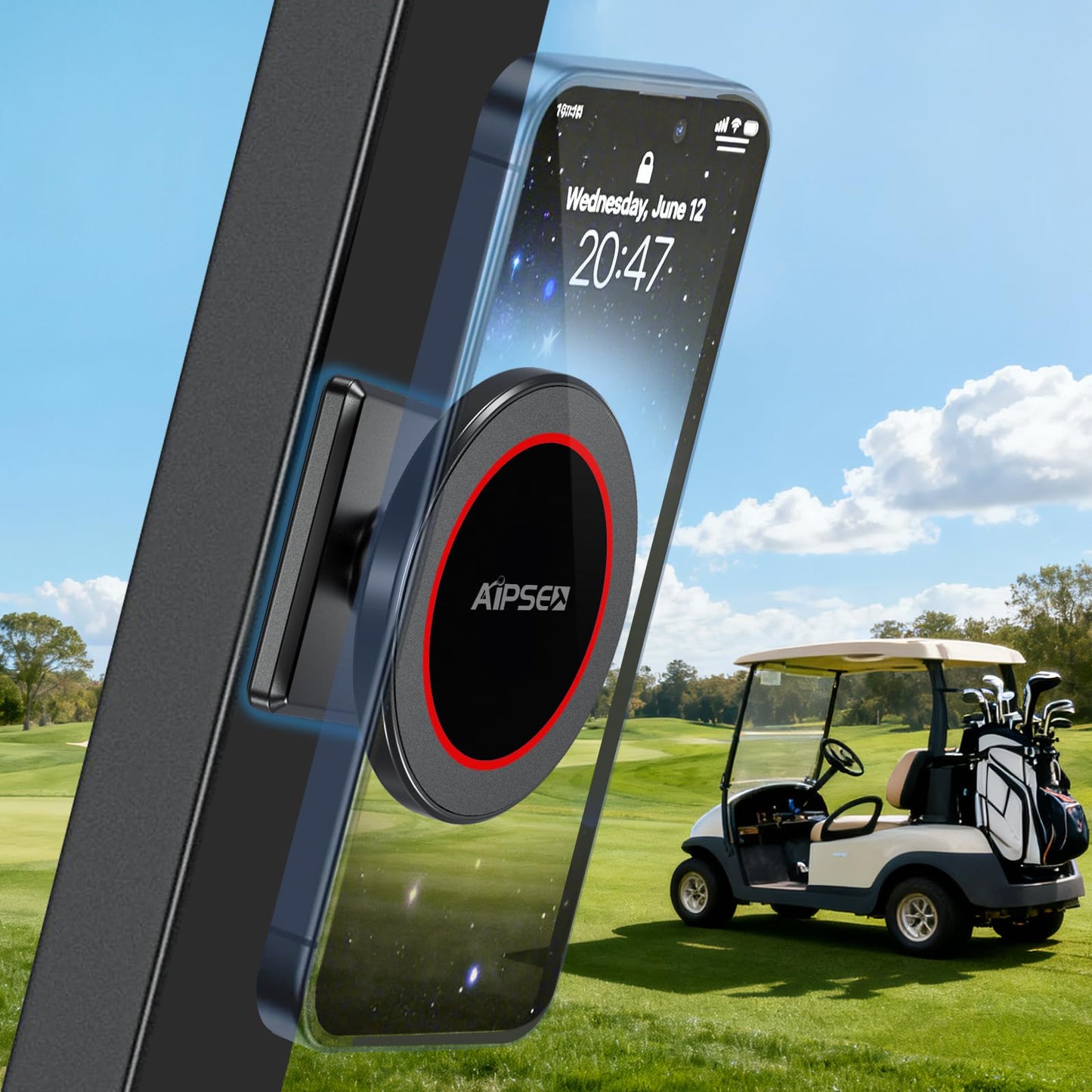 Roykaw Magnetic Phone Holder Compatible with 12-17 Magsafe Phone, Golf Cart Phone Holder, Gym Phone Mount, Ultra-strong Magnet for Anti Slip Anti Drop, Universal Compatible with EZGO Club Car Yamaha